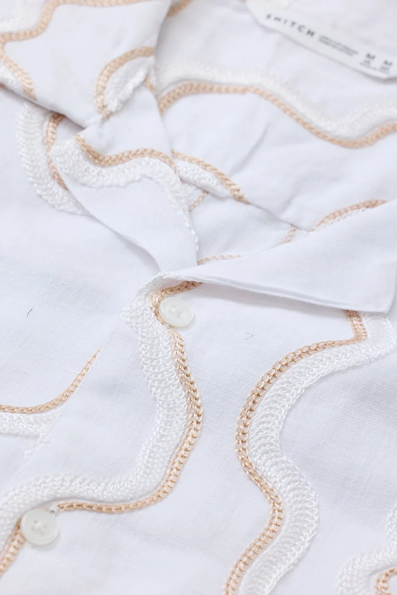 سنيتش White Embroidered Box Fit Shirt